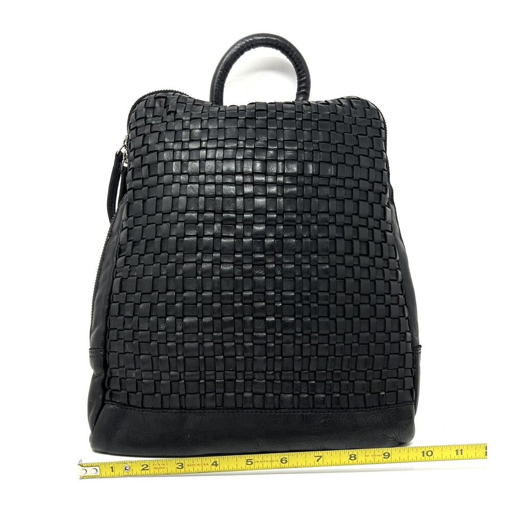 Vilenca Holland Backpack Distressed Leather Woven Braided Black NWT TK48